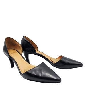 14th & Union Black Leather d'Orsay Pointed Toe Slip-On Pumps Heels Women's 5.5